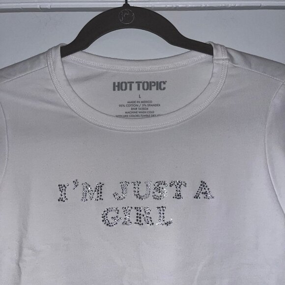 Hot Topic Tops - Hot Topic Size Large “I’m Just A Girl” Baby Tee, White
